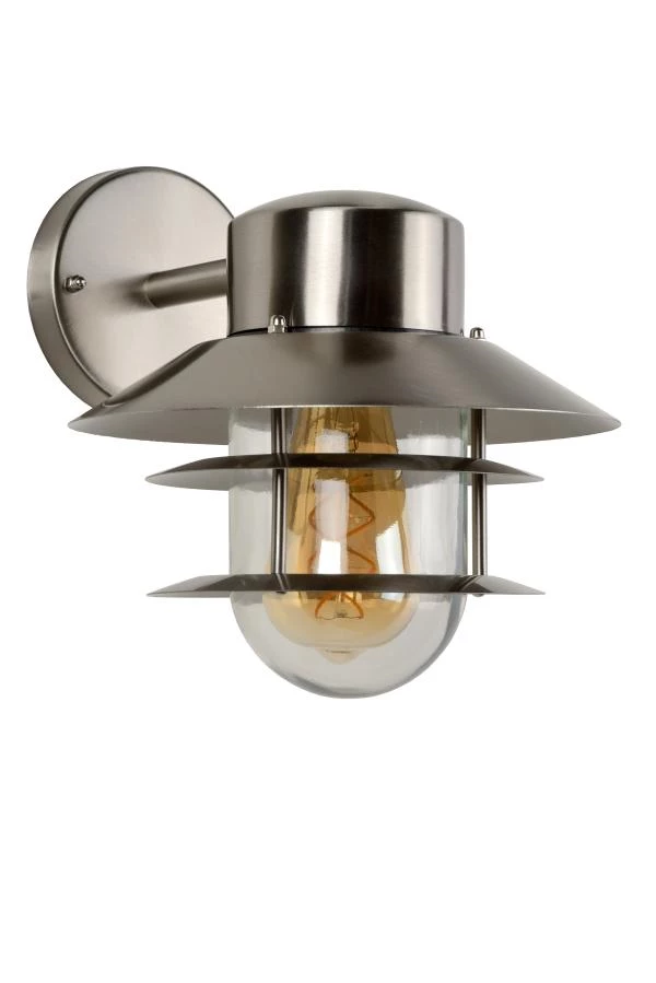 Lucide ZICO - Wall light Indoor/Outdoor - Ø 21,8 cm - 1xE27 - IP44 - Satin Chrome - turned off